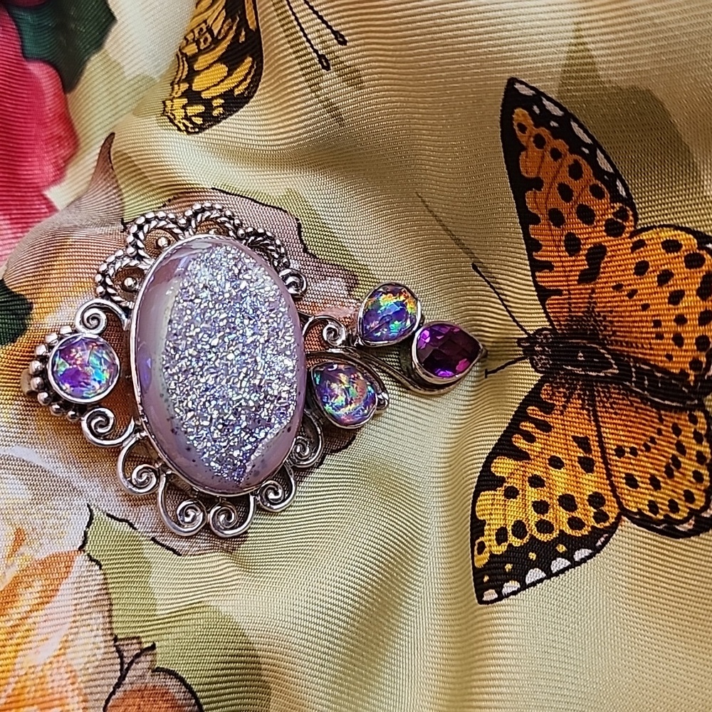 Sajen sterling silver druzy & gemstone pendant - Picture 3 of 11